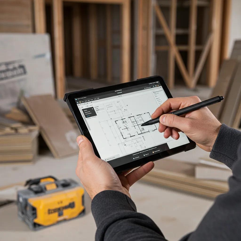 Contractor Performing Digital Takeoff On A Tablet