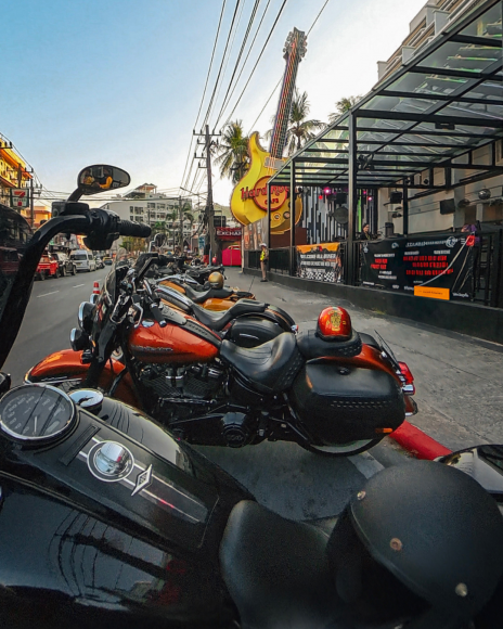 Engines lined up outside Hard Rock Cafe Phuket.