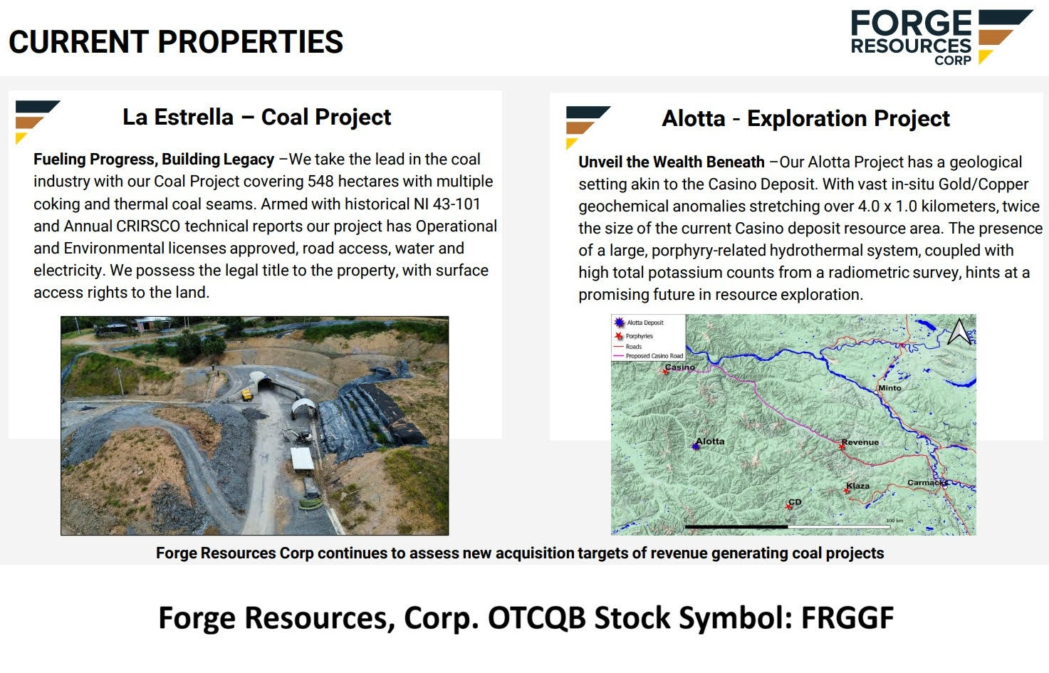 Forge Resources, Corp. OTCQB : Properties
